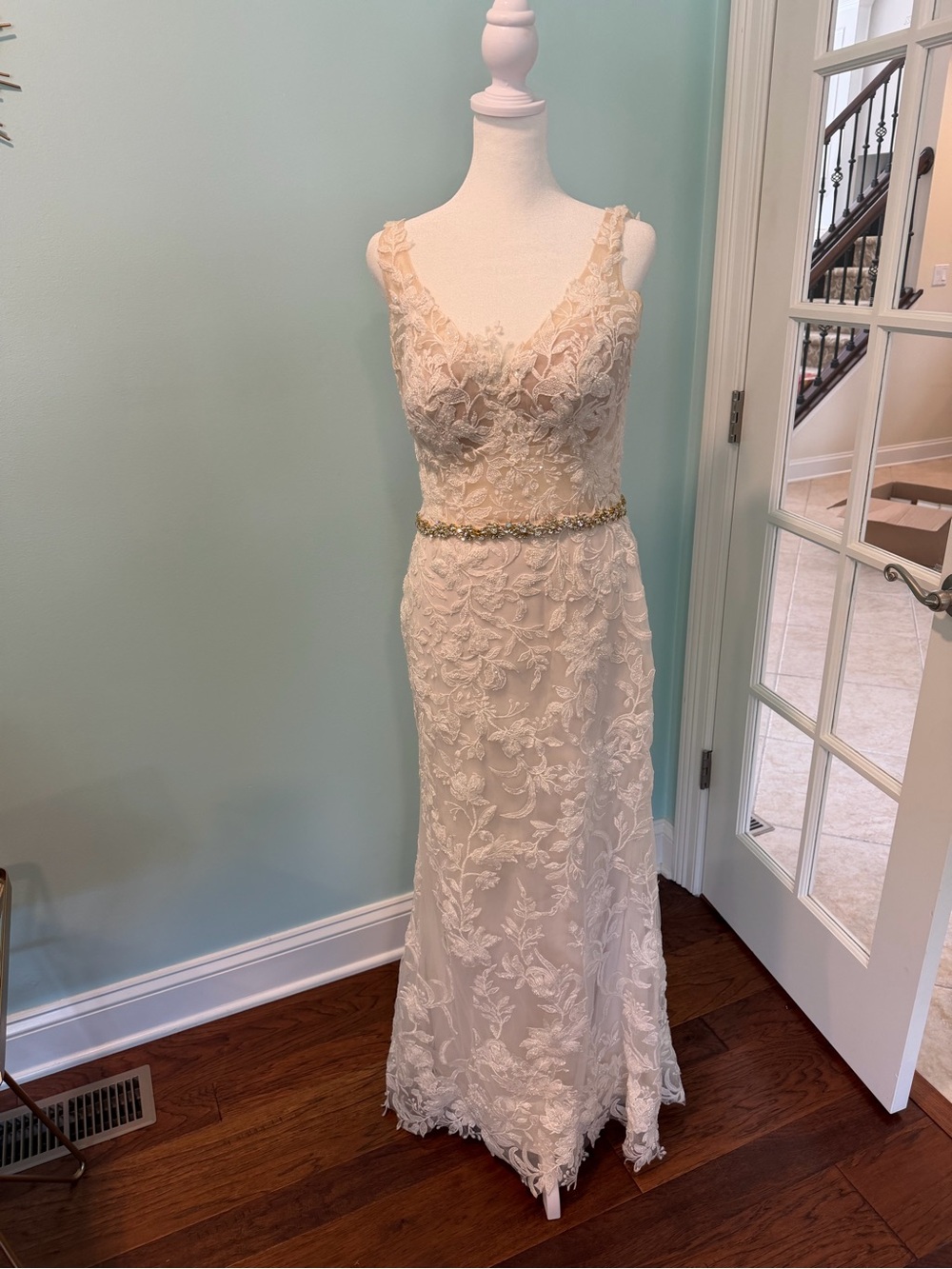 Ivory Lace Bridal Gown with Beaded Waist